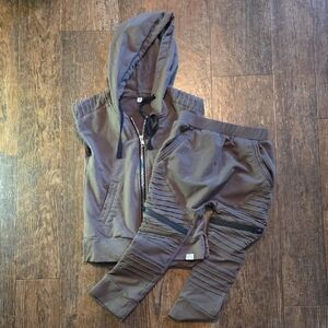 Posh Kiddos Olive Green Hooded Vest and Jogger Set